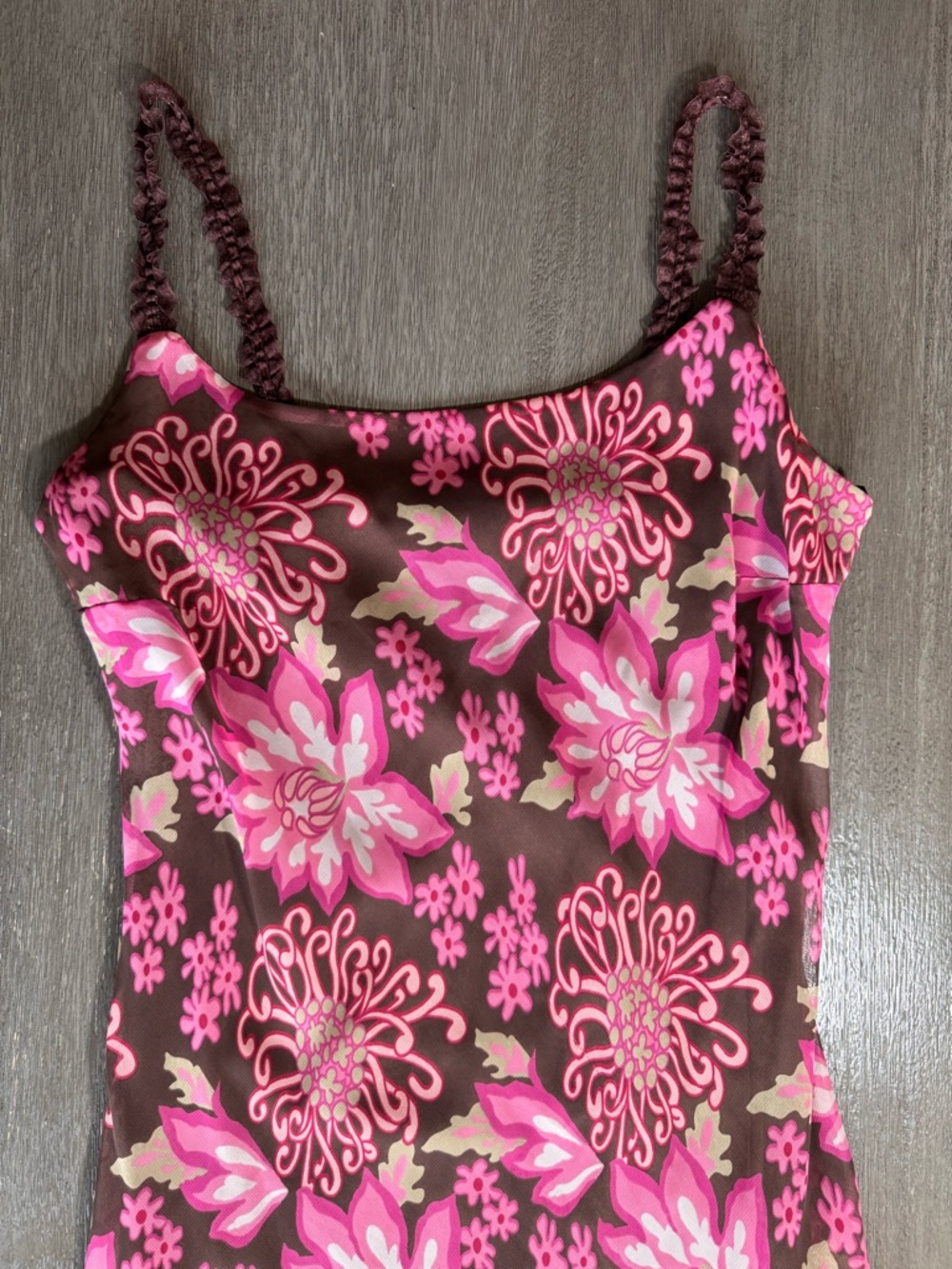 Vintage Believe Brown Pink Floral Lace Fitted Midi Dress 10 M - Picture 4 of 11